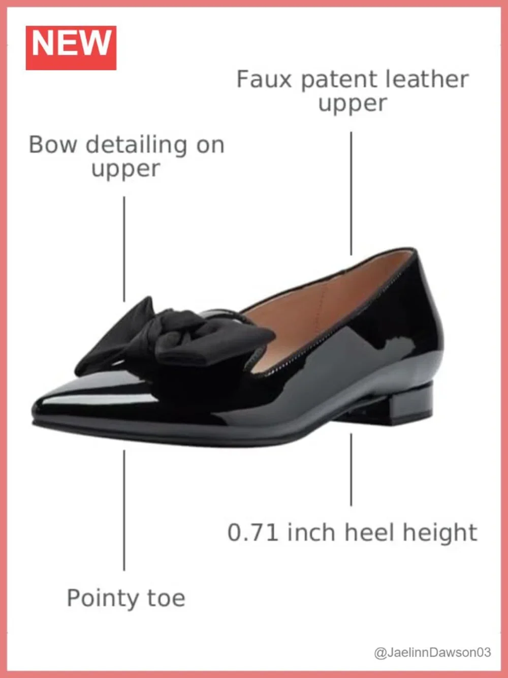 Faux Patent Leather Slip-On Loafer with Bow Detailing Pointed Toe